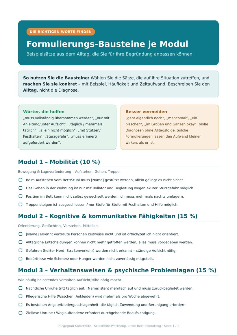 Formulierungs-Bausteine je Modul